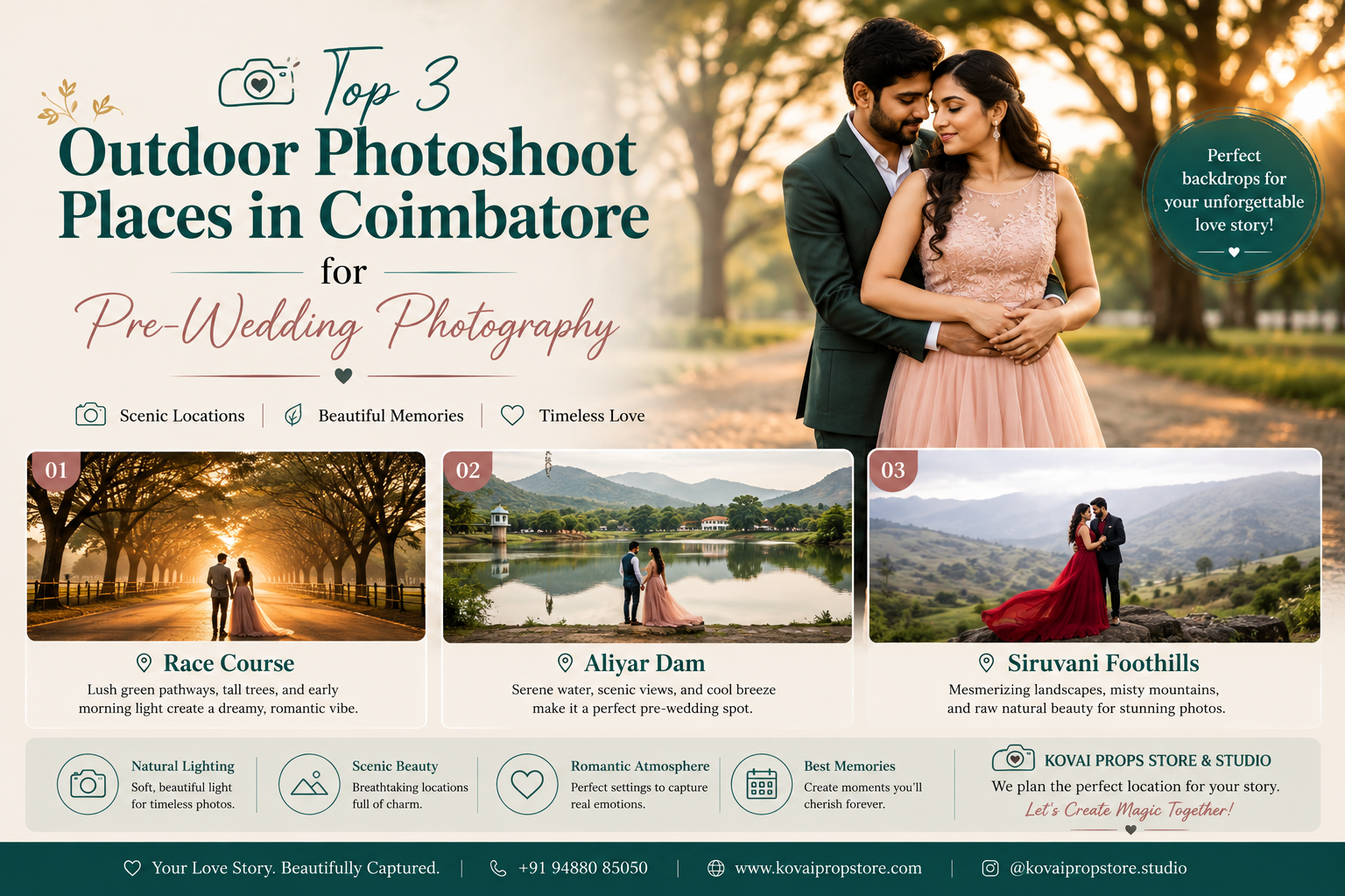 Top 3 Outdoor Photoshoot Places in Coimbatore for Pre-Wedding Photography